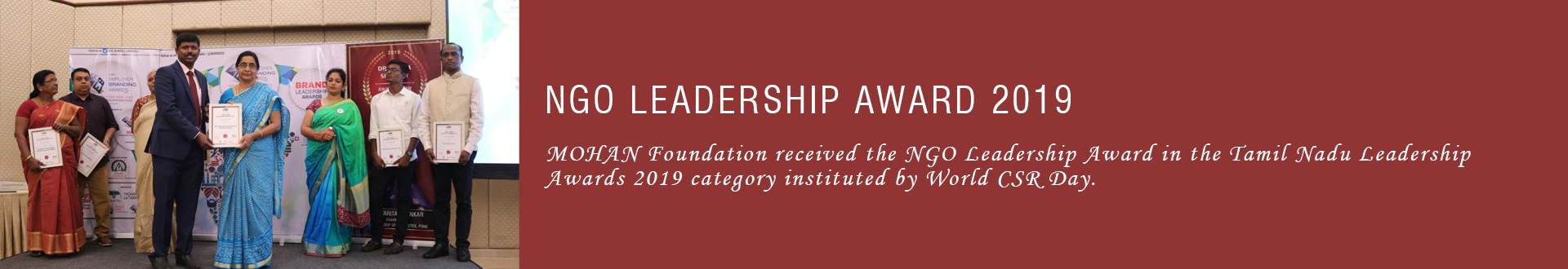 MOHAN Foundation receives the NGO Leadership Award at Chennai